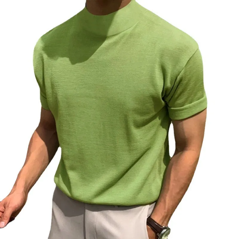 Men's solid colour turtleneck short sleeve t-shirt in white, available in sizes S-4XL from multiple angles