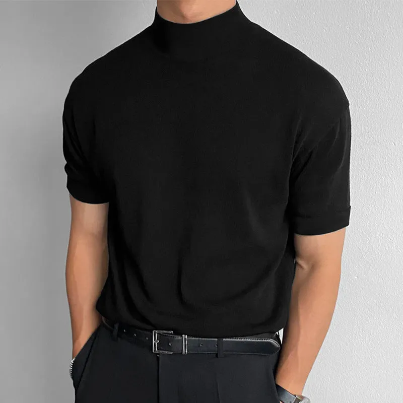 Men's solid colour turtleneck short sleeve t-shirt in white, available in sizes S-4XL from multiple angles
