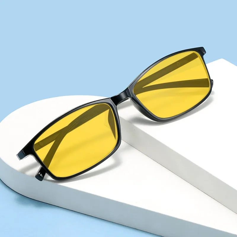 Retro small frame night vision anti-blue ray plain glasses with bright black frame on a white background