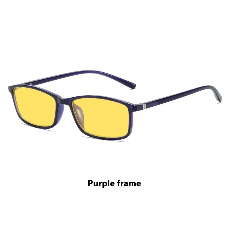 Retro small frame night vision anti-blue ray plain glasses with bright black frame on a white background