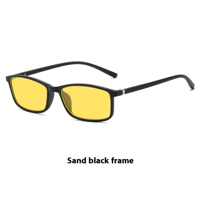 Retro small frame night vision anti-blue ray plain glasses with bright black frame on a white background