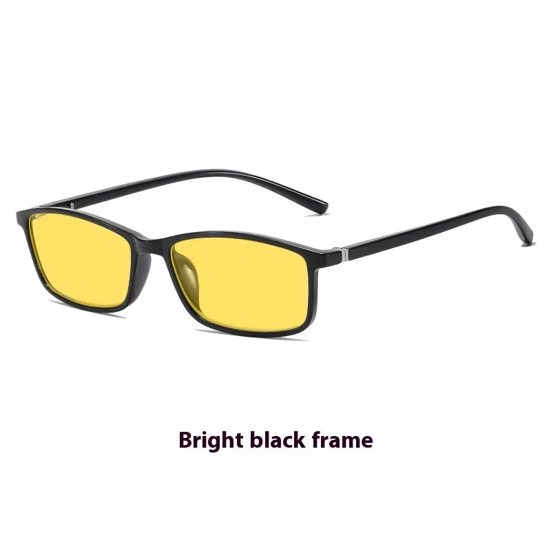 Retro small frame night vision anti-blue ray plain glasses with bright black frame on a white background