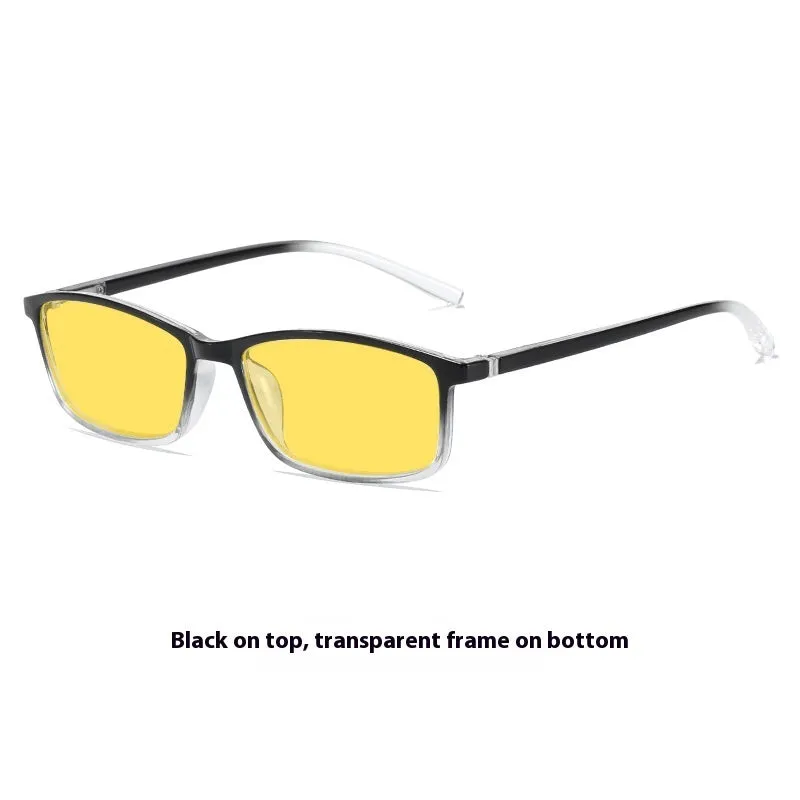 Retro small frame night vision anti-blue ray plain glasses with bright black frame on a white background