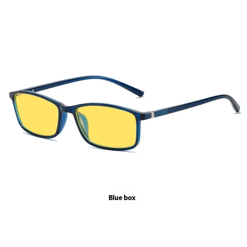 Retro small frame night vision anti-blue ray plain glasses with bright black frame on a white background