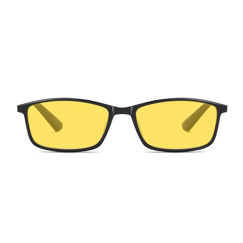 Retro small frame night vision anti-blue ray plain glasses with bright black frame on a white background