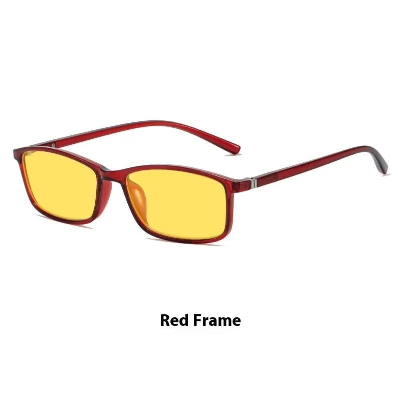 Retro small frame night vision anti-blue ray plain glasses with bright black frame on a white background
