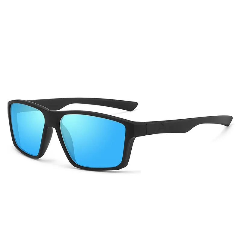 UV protection polarized sunglasses with black frame and black grey lens for outdoor use