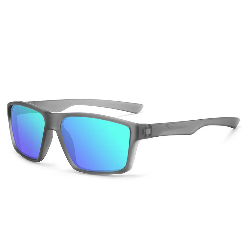UV protection polarized sunglasses with black frame and black grey lens for outdoor use