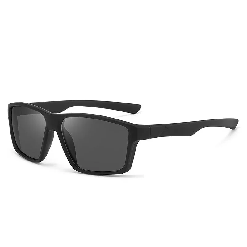 UV protection polarized sunglasses with black frame and black grey lens for outdoor use