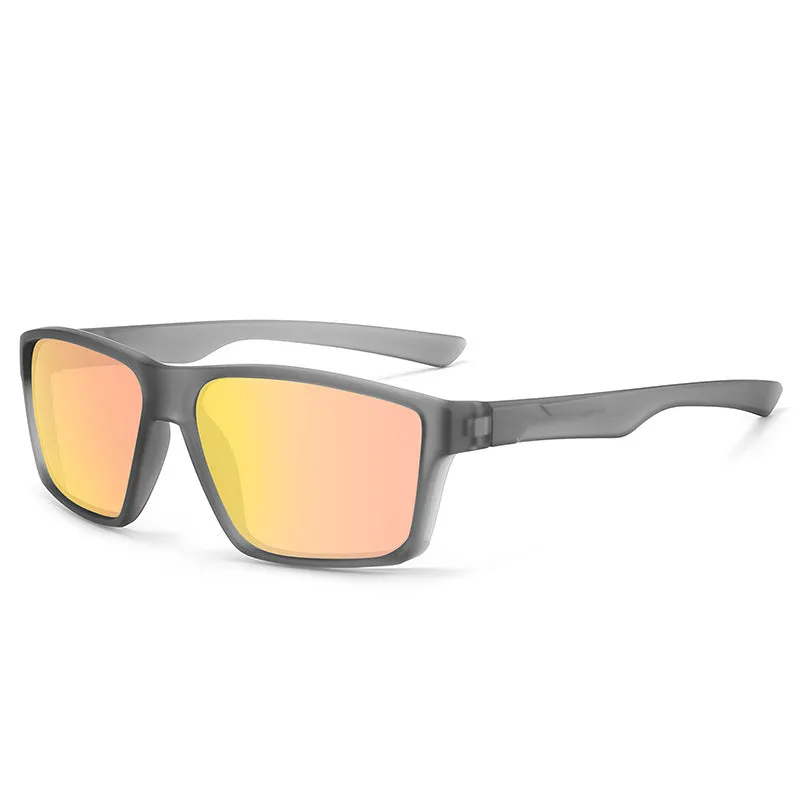 UV protection polarized sunglasses with black frame and black grey lens for outdoor use