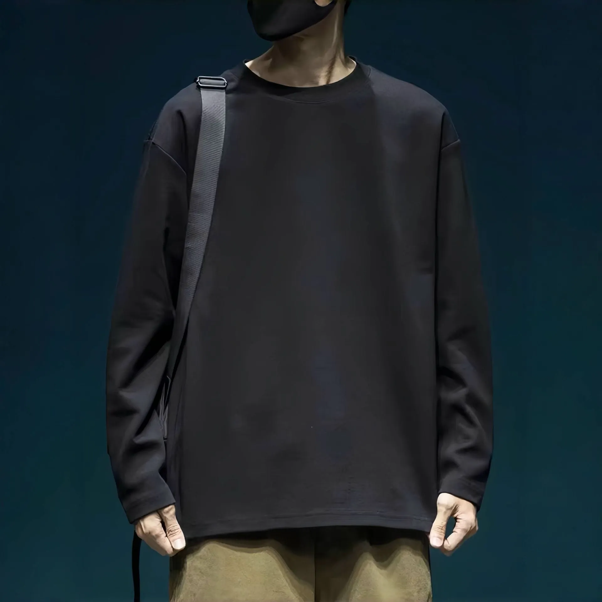 Men's round neck thickened pure cotton solid colour long sleeve bottoming shirt loose fit daily undershirt