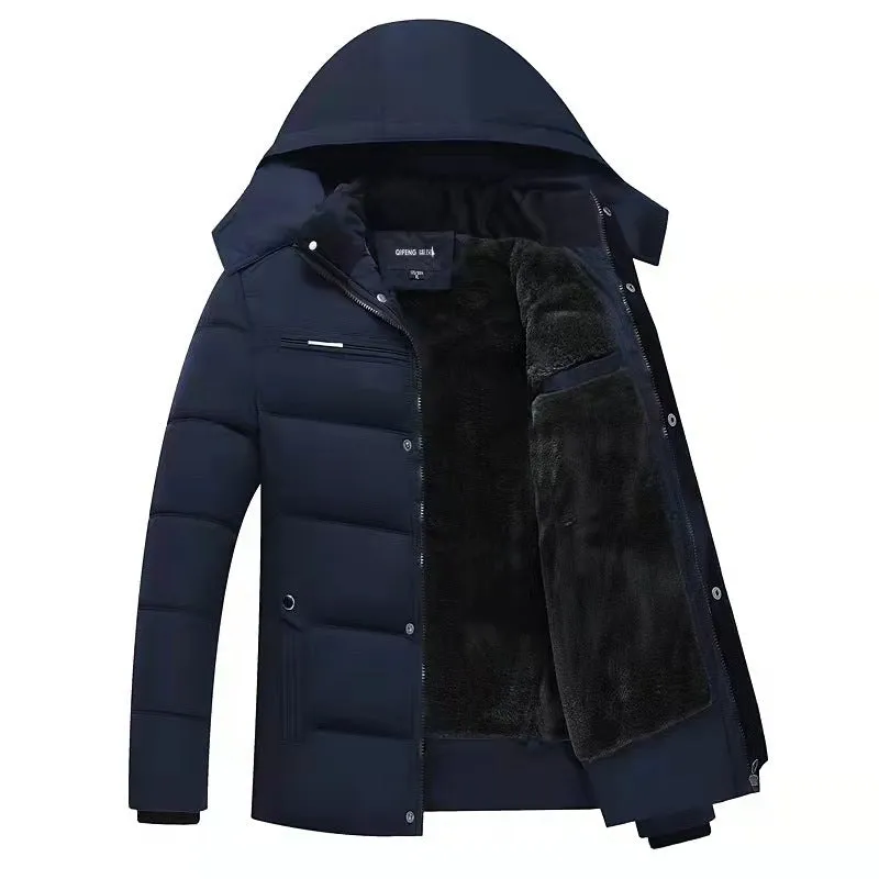 Winter fleece padded coat for elderly with detachable collar, black colour, available in sizes XL to 5XL