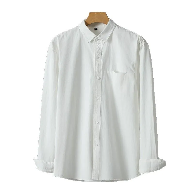 Men's purified cotton long sleeve cardigan shirt in solid colour, front view, available in multiple colours