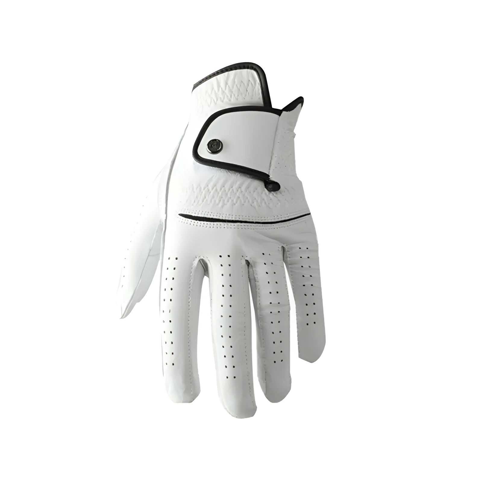 White half sheepskin golf glove for men showing non-slip palm detail