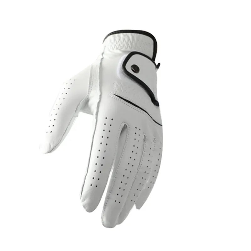 White half sheepskin golf glove for men showing non-slip palm detail