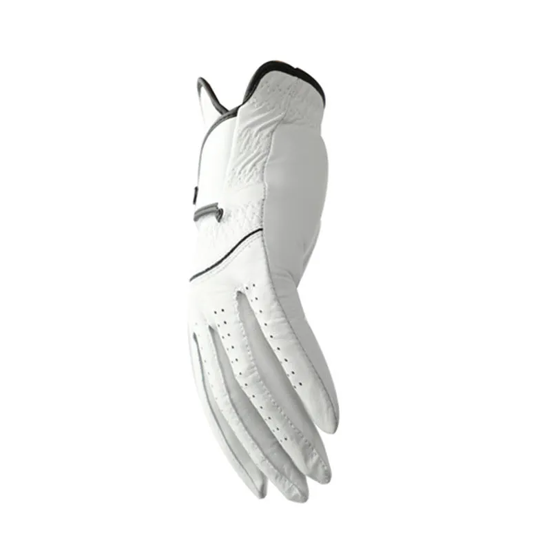 White half sheepskin golf glove for men showing non-slip palm detail