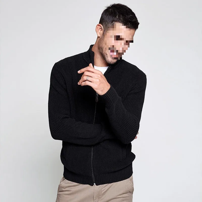Men's half-high collar batwing sleeve cardigan in sapphire blue, slim fit spandex blend jacket
