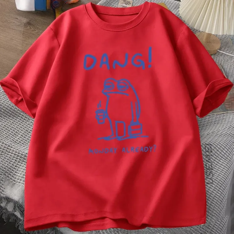 Cotton printed short sleeve T-shirt for women in loose fit, available in seven colours and sizes S-XXXL