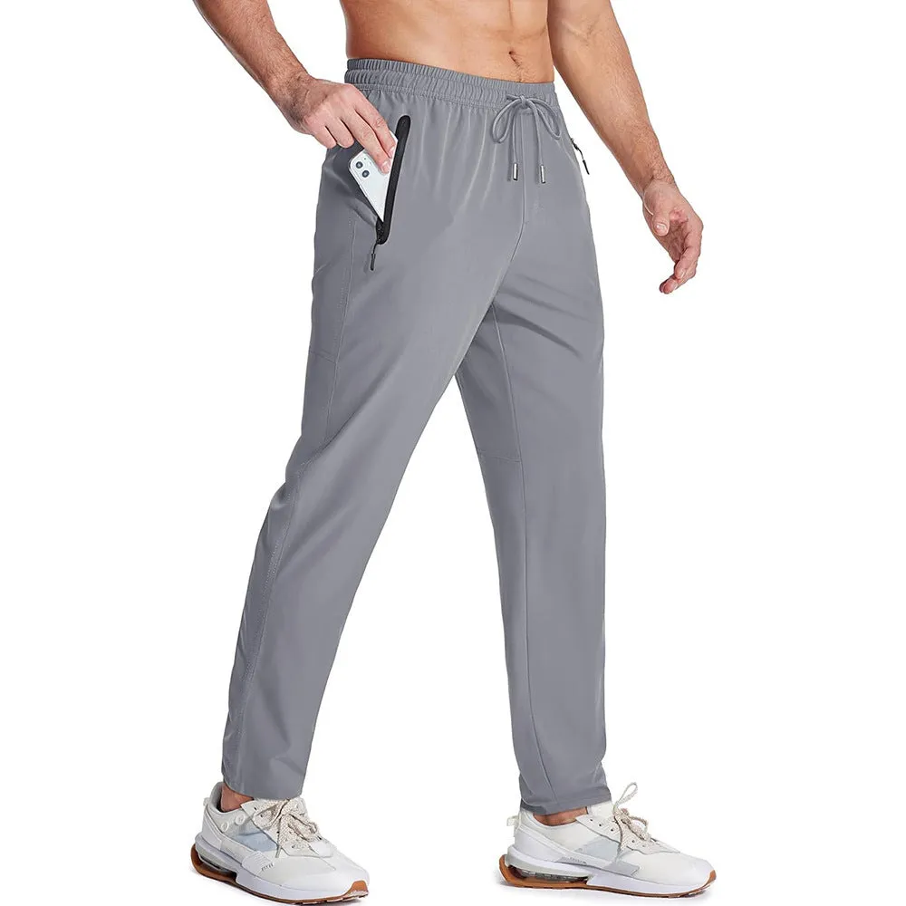 Men's loose lace-up elastic waist casual pants in polyester, available in multiple colours including black and blue
