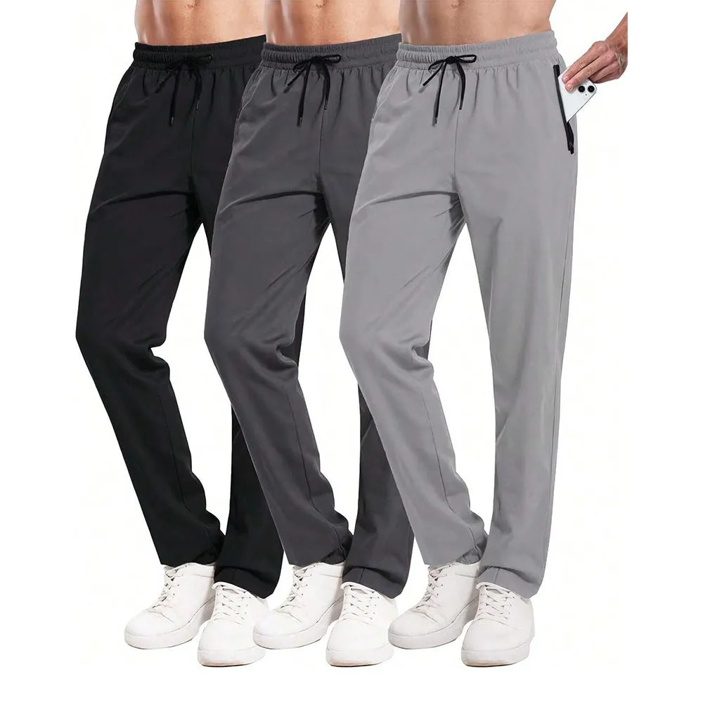 Men's loose lace-up elastic waist casual pants in polyester, available in multiple colours including black and blue