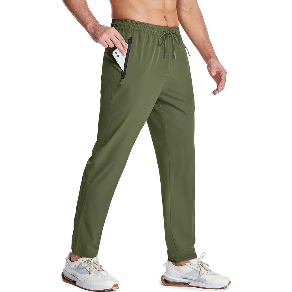 Men's loose lace-up elastic waist casual pants in polyester, available in multiple colours including black and blue