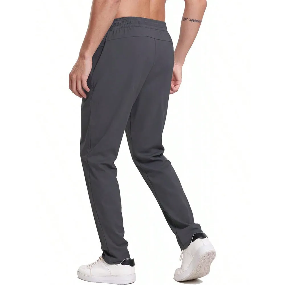 Men's loose lace-up elastic waist casual pants in polyester, available in multiple colours including black and blue