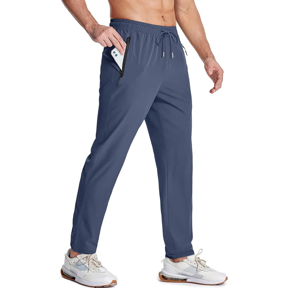 Men's loose lace-up elastic waist casual pants in polyester, available in multiple colours including black and blue