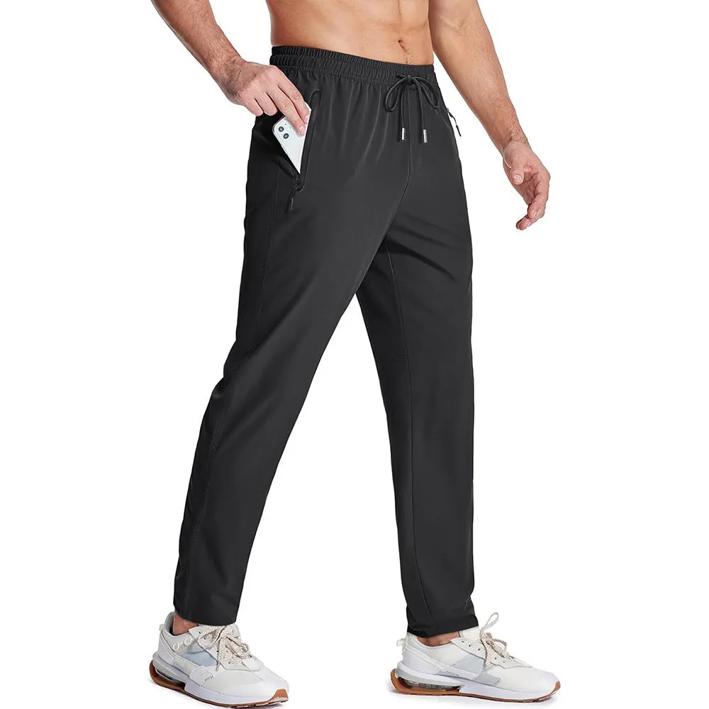 Men's loose lace-up elastic waist casual pants in polyester, available in multiple colours including black and blue