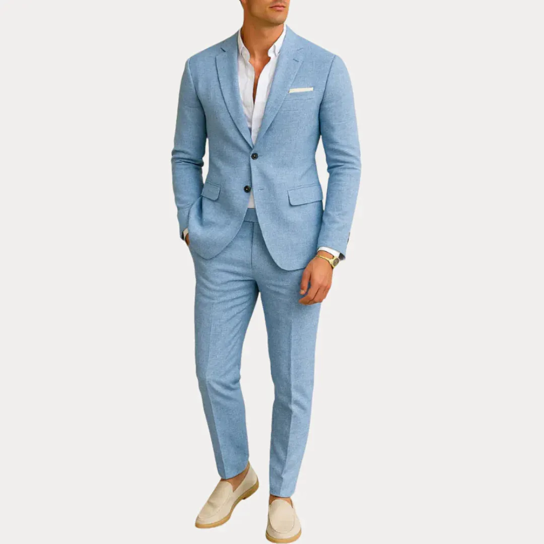 Men's slim fit nylon two-piece suit set in black with button front, jacket and trousers