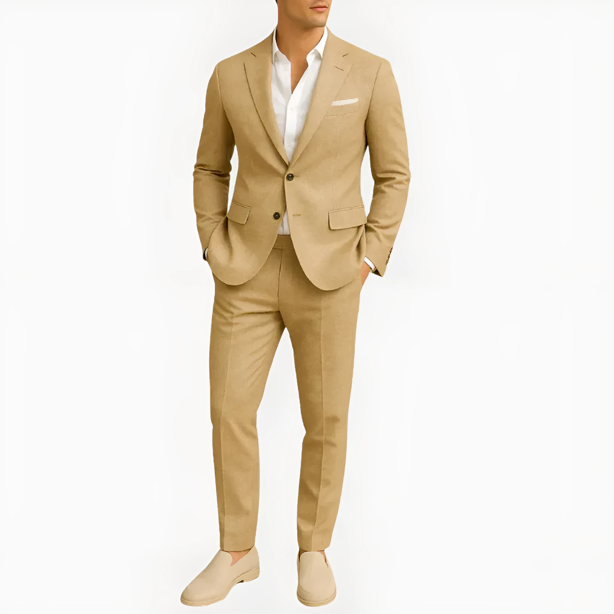 Men's slim fit nylon two-piece suit set in black with button front, jacket and trousers