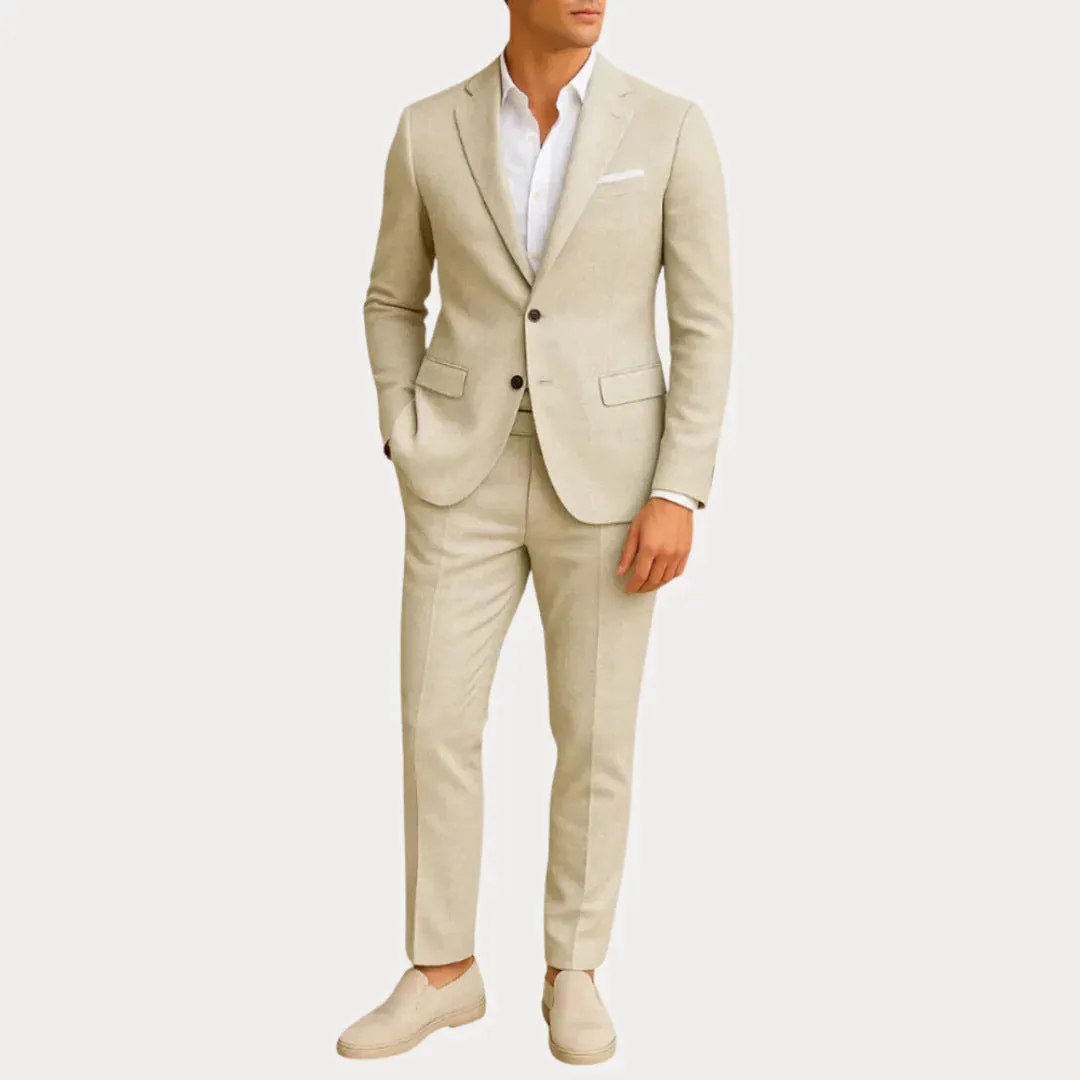 Men's slim fit nylon two-piece suit set in black with button front, jacket and trousers