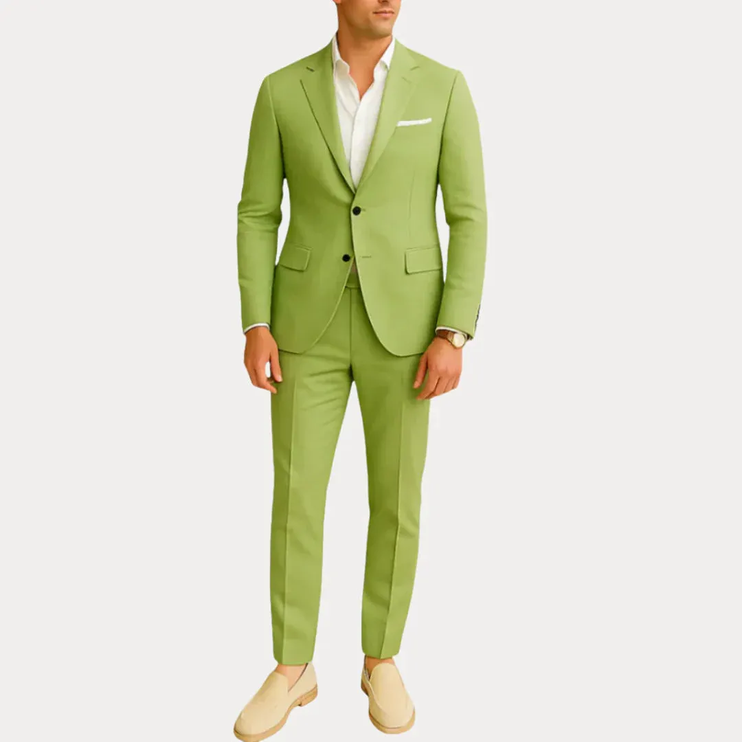 Men's slim fit nylon two-piece suit set in black with button front, jacket and trousers