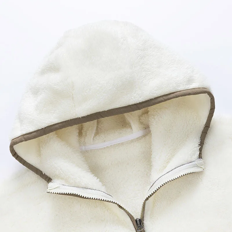 Winter coral fleece heavy velvet zipper cardigan pajama suit in gray with hood and long sleeves