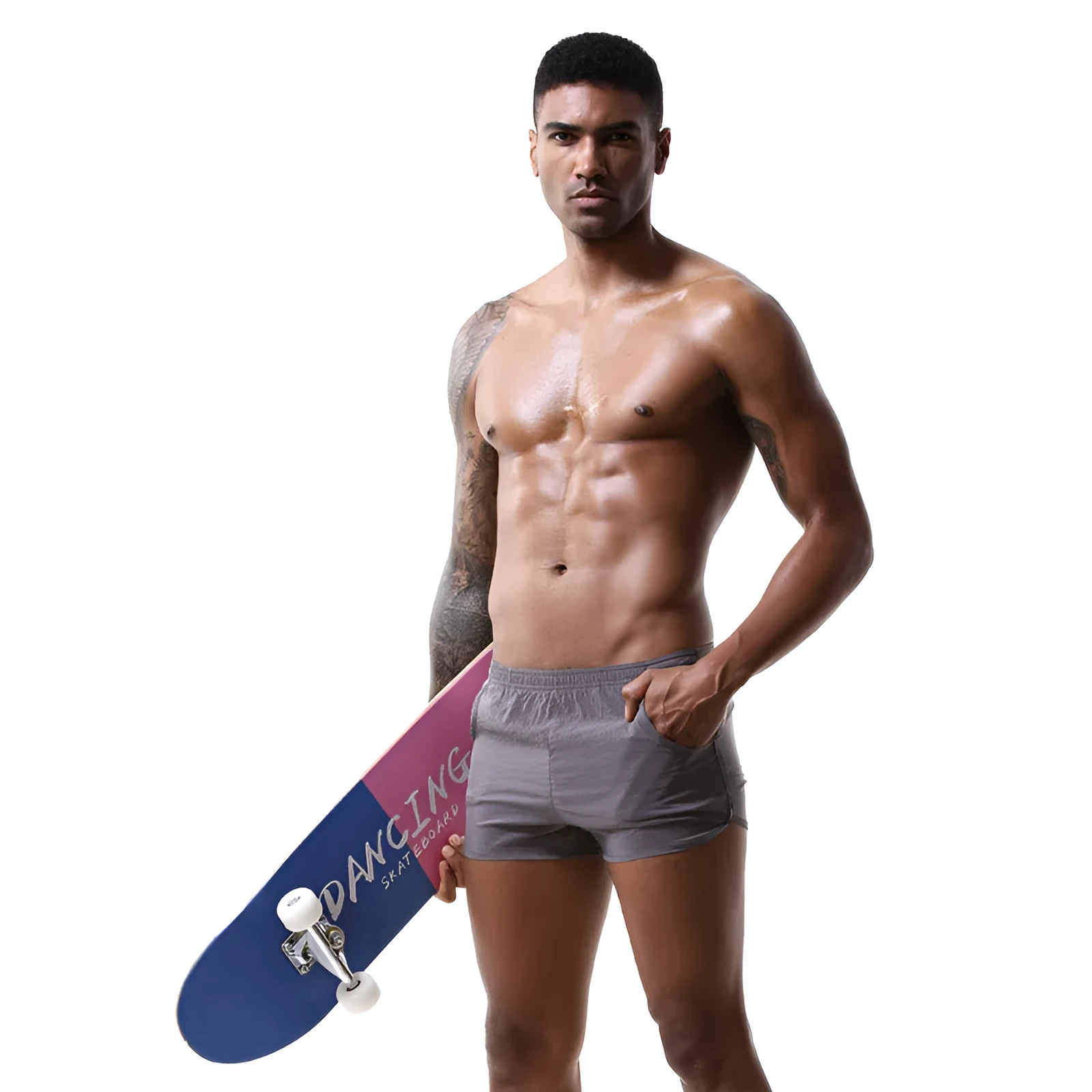 Woven men's nylon low-waist boxer shorts in solid colour, breathable casual style