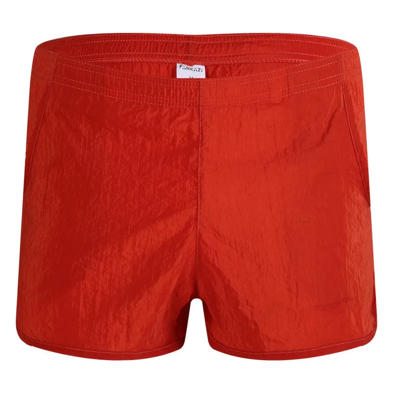 Woven men's nylon low-waist boxer shorts in solid colour, breathable casual style