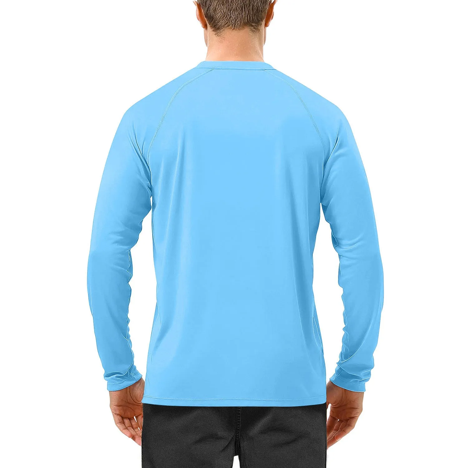 Quick-drying solid colour round neck polyester long sleeve sports top for men with UV protection
