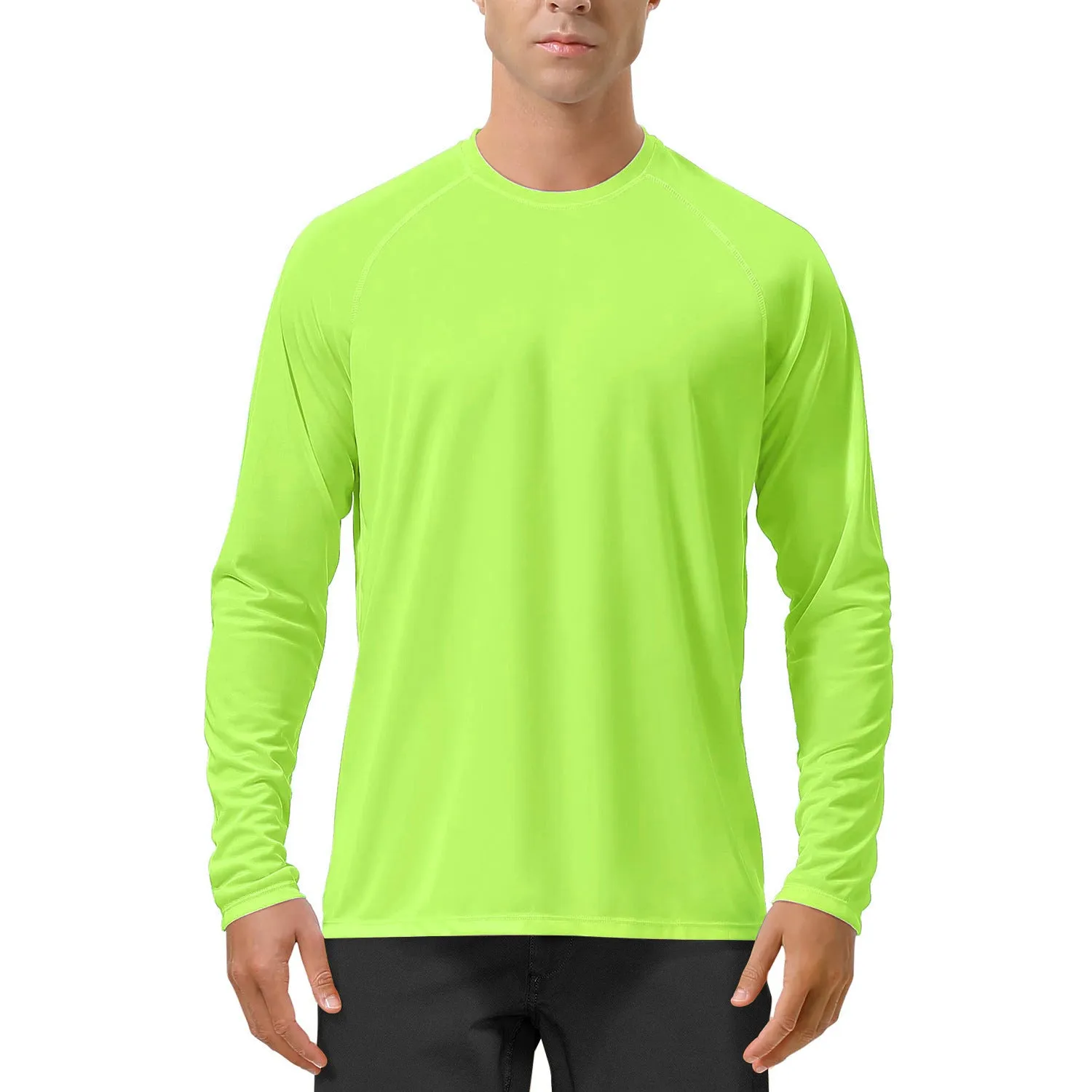 Quick-drying solid colour round neck polyester long sleeve sports top for men with UV protection