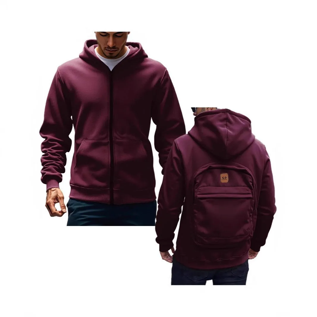 Casual loose-fitting hoodie cardigan back schoolbag sweater for men in light gray with stick pocket