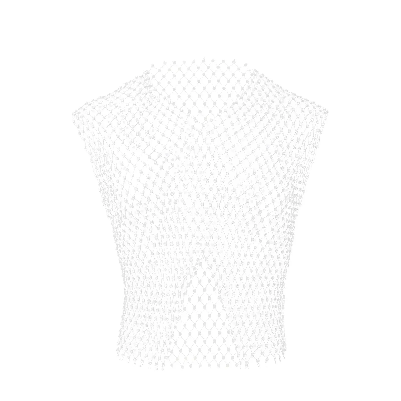 Men's big rhinestone split V-neck fishnet sleeveless top in nylon, black colour, front view