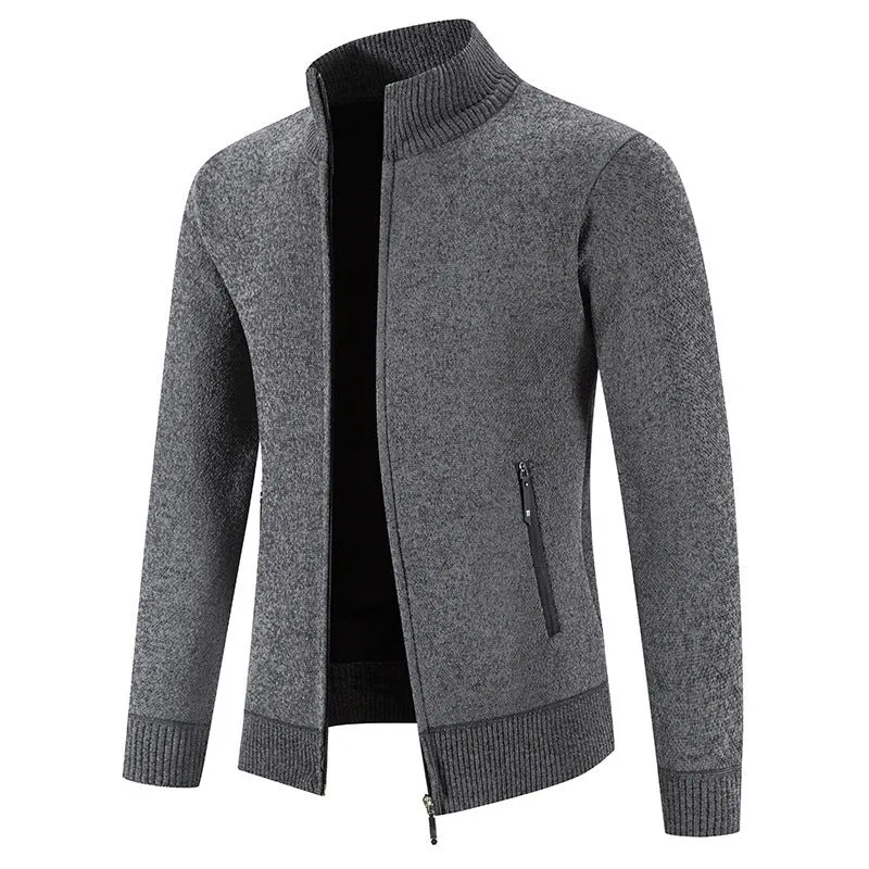 Men's velvet padded plus size cardigan with wool lining, loose fit, in dark gray, front view