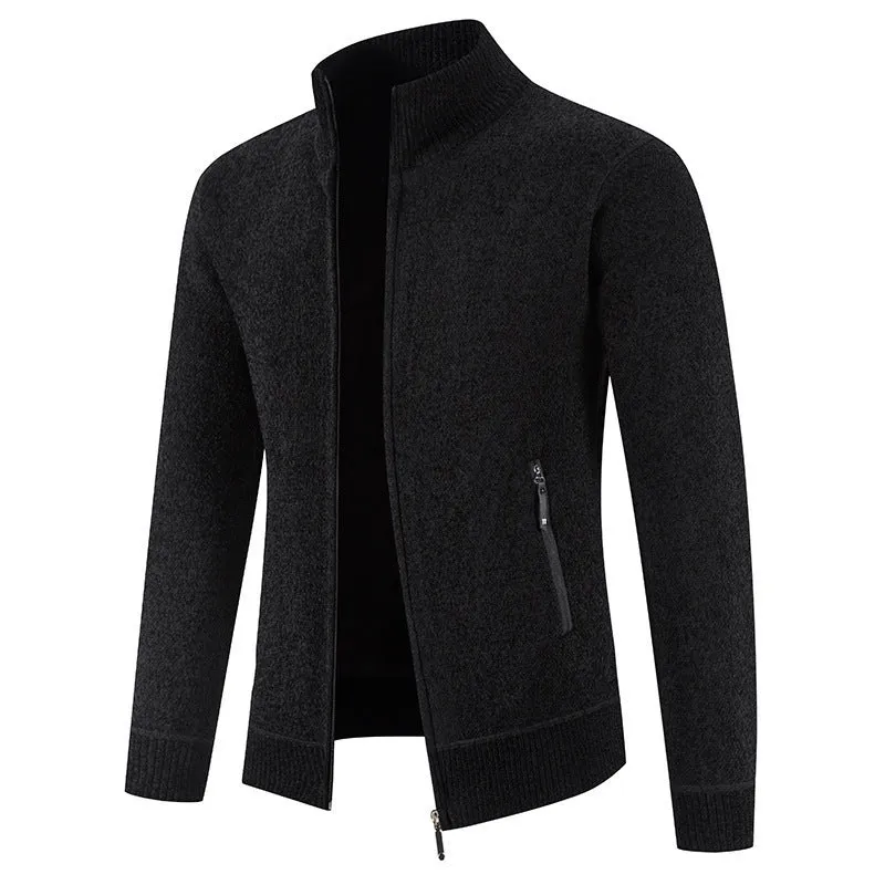 Men's velvet padded plus size cardigan with wool lining, loose fit, in dark gray, front view