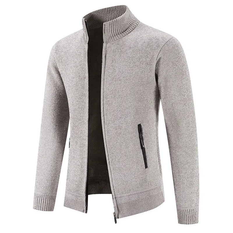 Men's velvet padded plus size cardigan with wool lining, loose fit, in dark gray, front view
