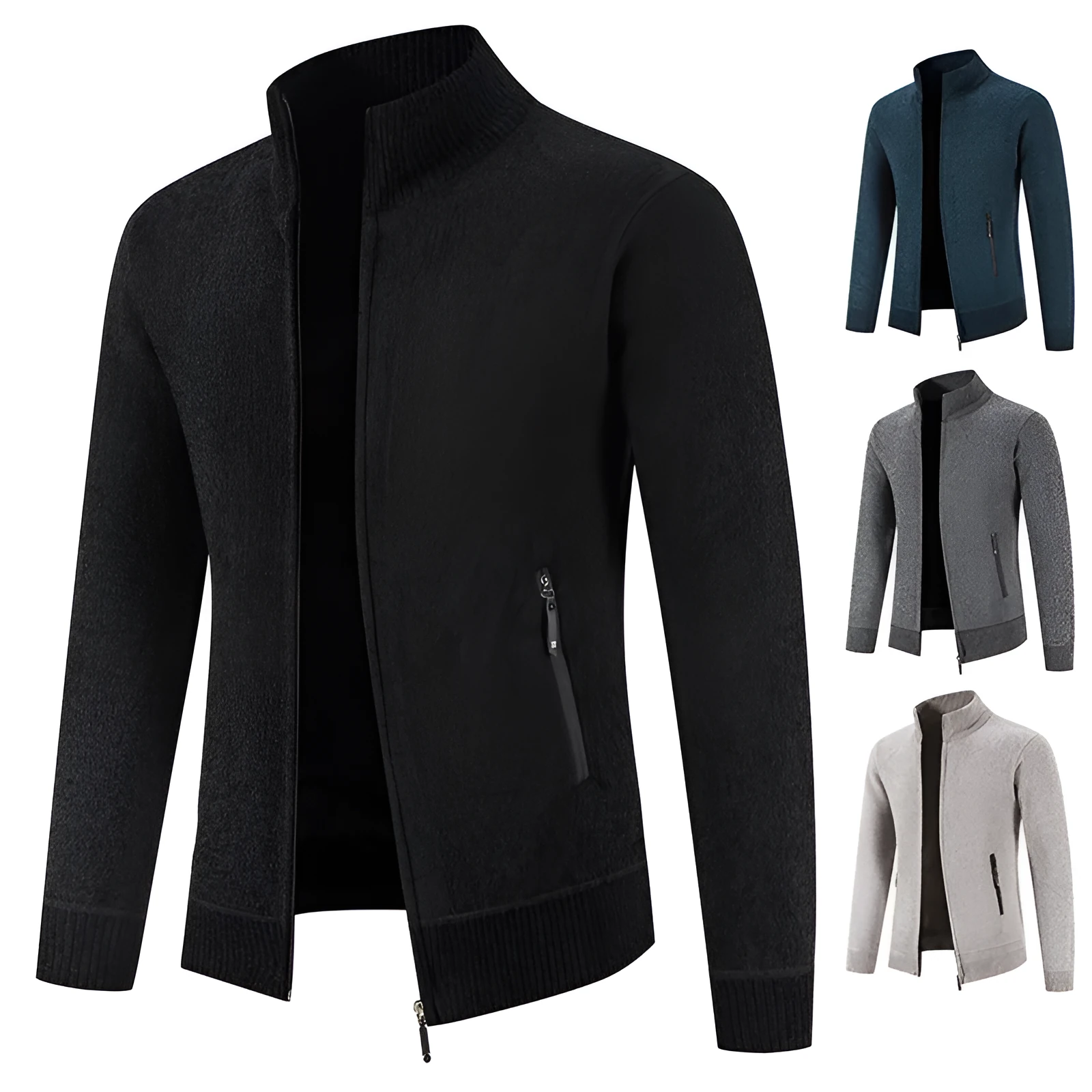 Men's velvet padded plus size cardigan with wool lining, loose fit, in dark gray, front view