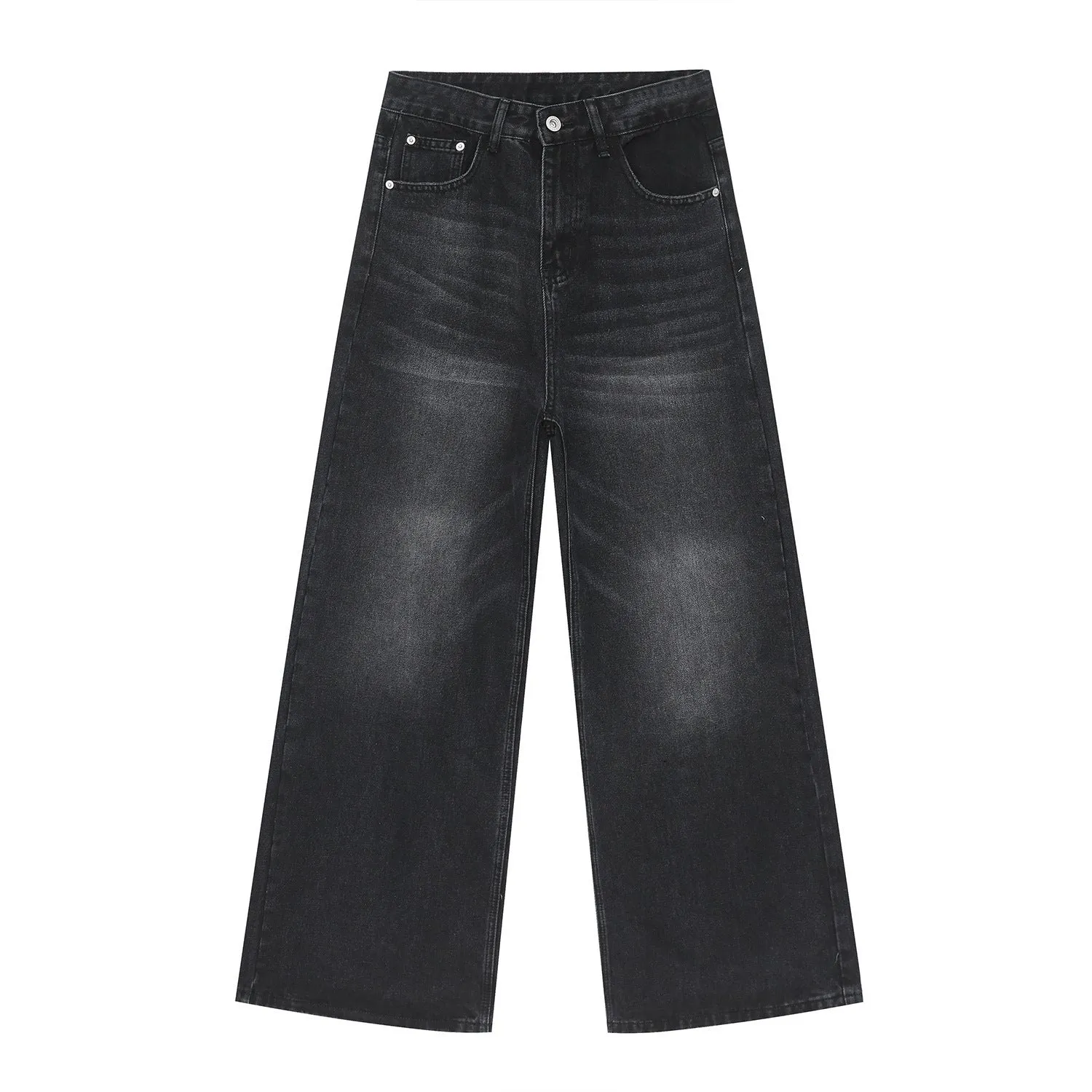 Men's retro washed straight casual jeans in cotton blend, mid waist, zipper fly, five colour options