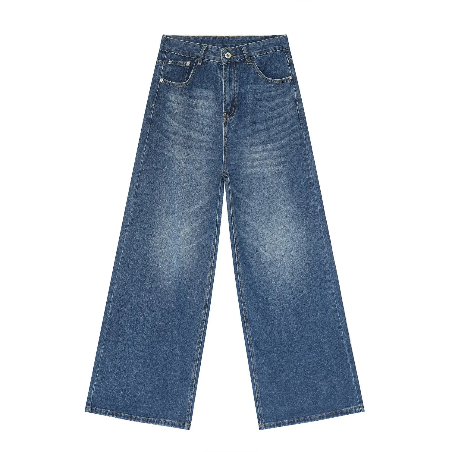 Men's retro washed straight casual jeans in cotton blend, mid waist, zipper fly, five colour options