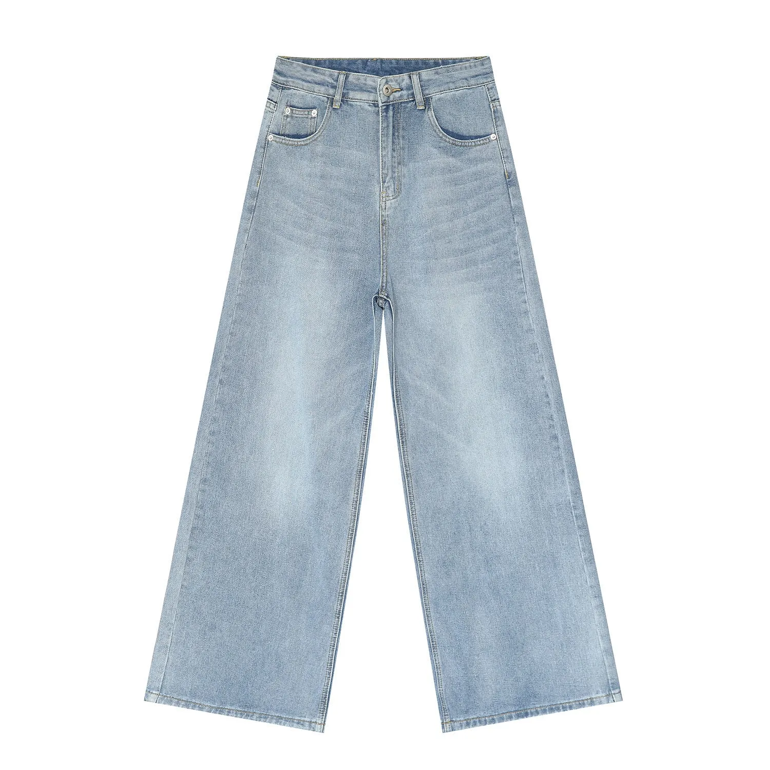 Men's retro washed straight casual jeans in cotton blend, mid waist, zipper fly, five colour options