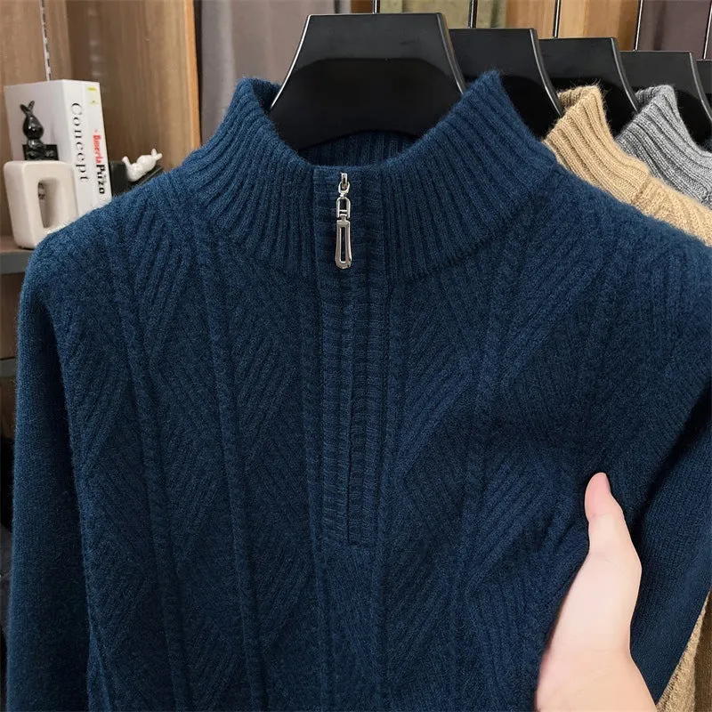Men's business leisure pullover bottoming sweater in camel, thickened acrylic blend crew neck, long sleeve, solid colour knit