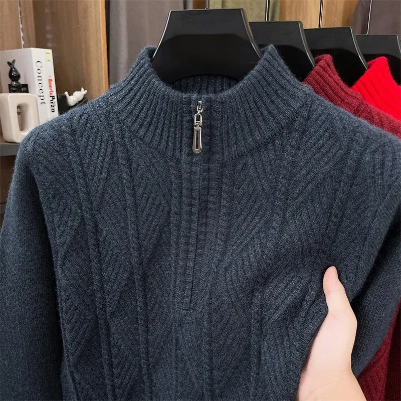 Men's business leisure pullover bottoming sweater in camel, thickened acrylic blend crew neck, long sleeve, solid colour knit
