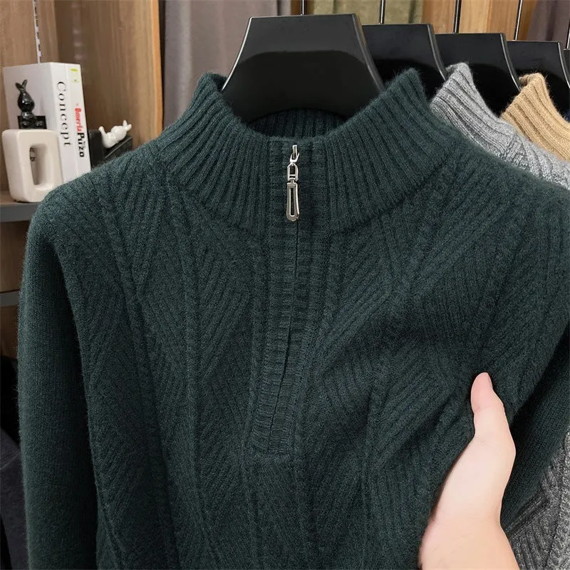 Men's business leisure pullover bottoming sweater in camel, thickened acrylic blend crew neck, long sleeve, solid colour knit