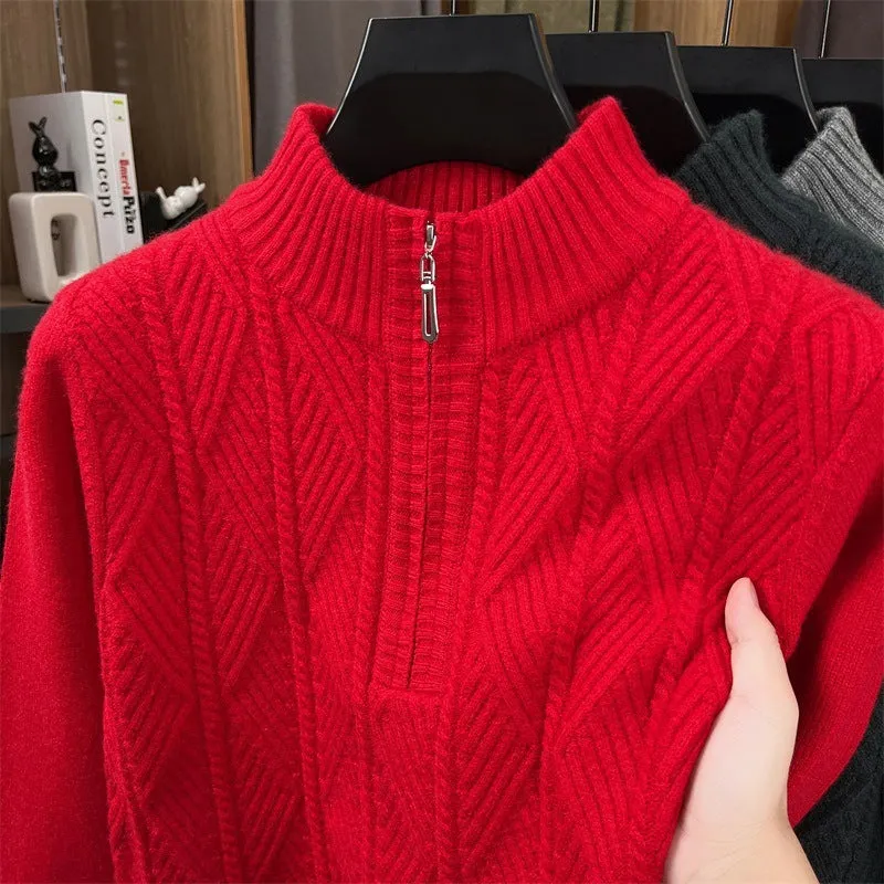 Men's business leisure pullover bottoming sweater in camel, thickened acrylic blend crew neck, long sleeve, solid colour knit